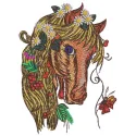Bright Summer horse embroidery design showcasing vibrant colors and intricate details for various fabric projects.