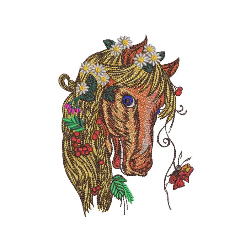 Bright Summer horse embroidery design showcasing vibrant colors and intricate details for various fabric projects.