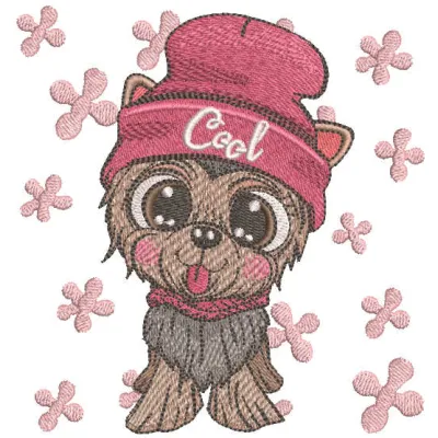 Preview of a cool dog embroidery design featuring a playful canine motif, ideal for stitching on t-shirts or tote bags.