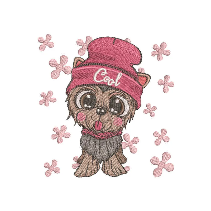 Preview of a cool dog embroidery design featuring a playful canine motif, ideal for stitching on t-shirts or tote bags.