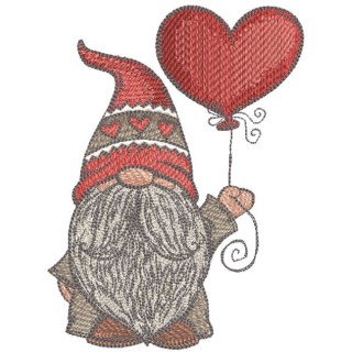 Dwarf with red heart shaped balloon embroidery design - Embroidery Design