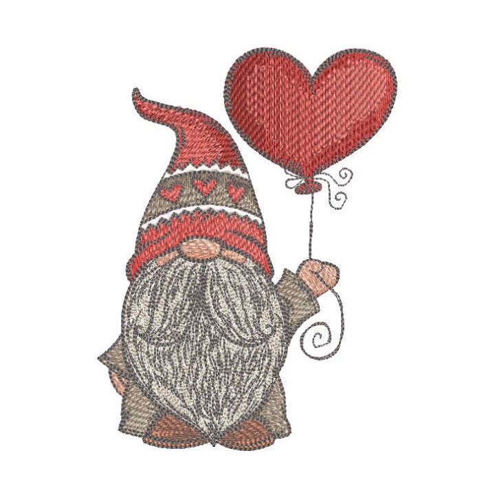 Dwarf with red heart shaped balloon embroidery design - Embroidery Design