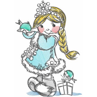 Tattered snow maiden with bird embroidery design - Embroidery Design