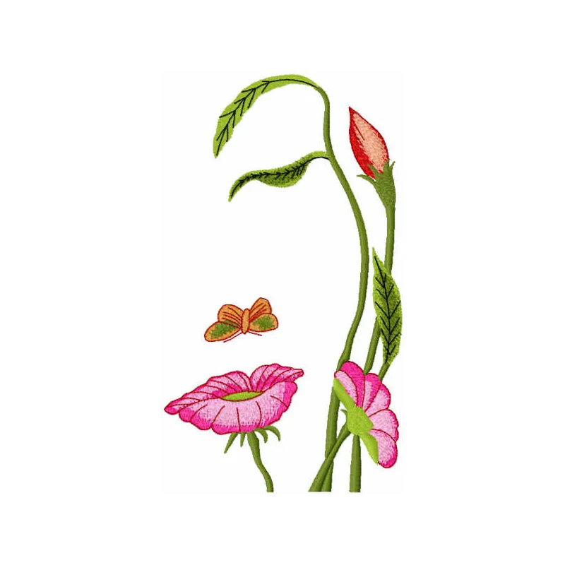 Flower lady embroidery design featuring a vibrant floral motif, perfect for embellishing apparel and accessories.