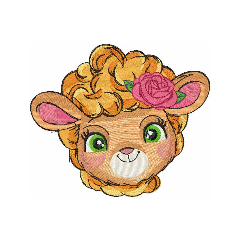 Red smiling sheep embroidery design showcasing a cheerful farm animal motif for creative stitching projects.