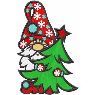 Gnome with christmas tree embroidery design - Embroidery Design