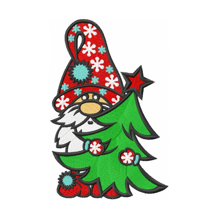 Gnome with christmas tree embroidery design - Embroidery Design