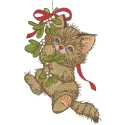 Charming kitten celebrates Christmas embroidery design, perfect for festive projects like t-shirts and pillows.