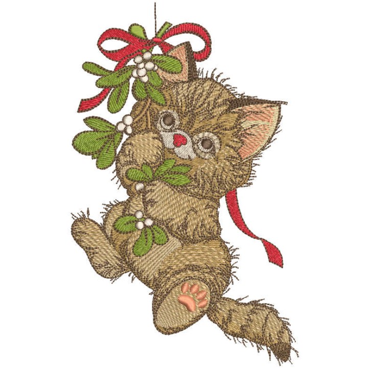 Kitten celebrates christmas embroidery design - Embroidery Design