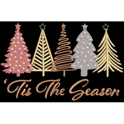Preview of Tis The Season Boho Christmas Trees embroidery design featuring whimsical tree motifs for festive projects.
