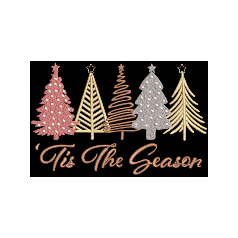Preview of Tis The Season Boho Christmas Trees embroidery design featuring whimsical tree motifs for festive projects.