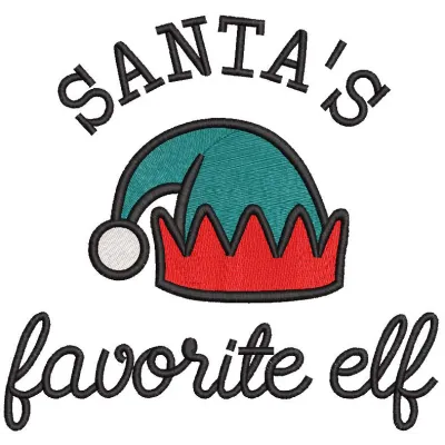 Santa's favorite elf embroidery design featuring a cheerful elf, perfect for Christmas-themed projects.