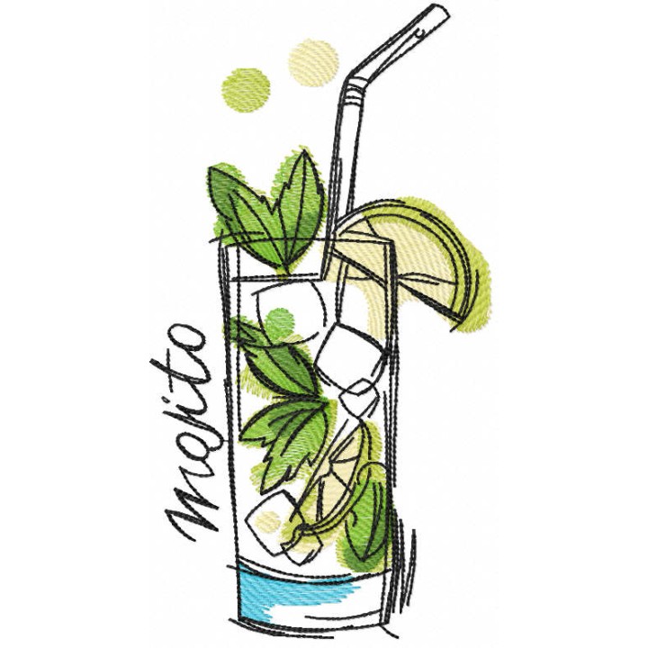 Coctail mojito sketch embroidery design - Embroidery Design