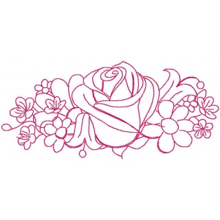 Flowers with rose redwork embroidery design - Embroidery Design