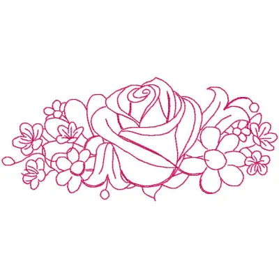 Preview of a floral embroidery design featuring rose redwork, perfect for stitching on various fabric projects.