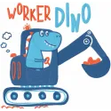 Worker dino embroidery design showcasing a playful dinosaur in a work outfit, perfect for children's apparel or accessories.