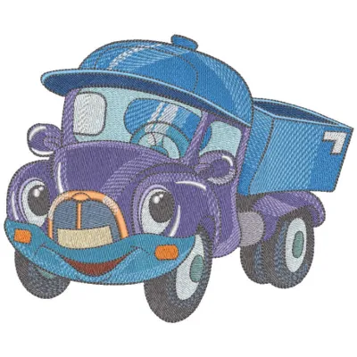 Funny truck embroidery design featuring a whimsical truck motif, perfect for embellishing t-shirts and tote bags.