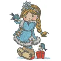 Snow Maiden with birds embroidery design preview, showcasing a festive Christmas motif for stitching on various fabrics.