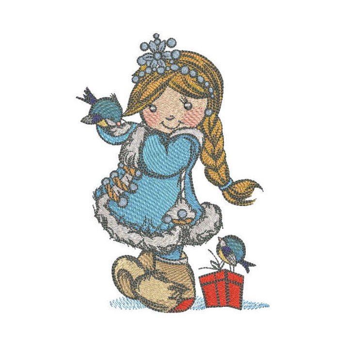 Snow Maiden with birds embroidery design - Embroidery Design