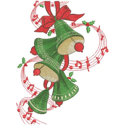 Preview of a green Christmas bells embroidery design featuring festive motifs for holiday crafting projects.