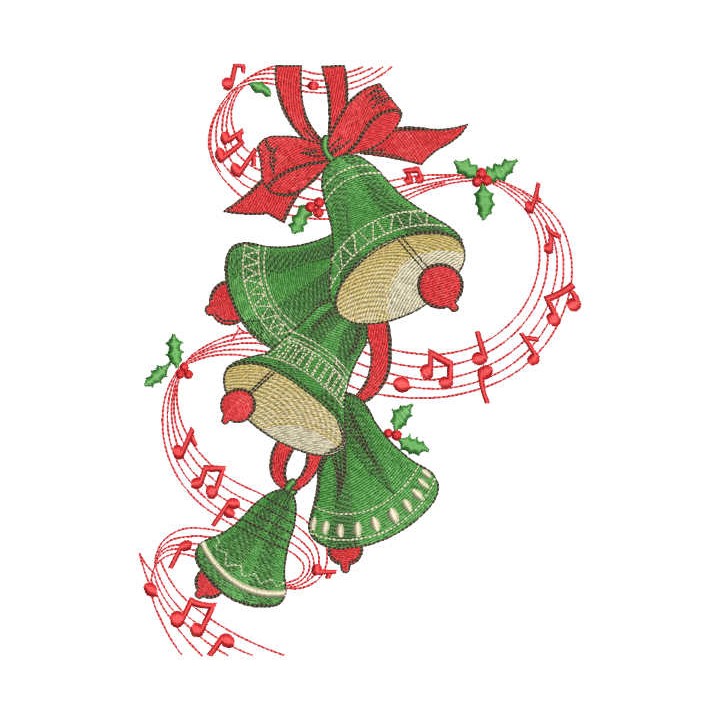 Green Christmas bells embroidery design - Embroidery Design