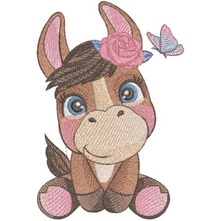 Donkey with butterfly embroidery design - Embroidery Design