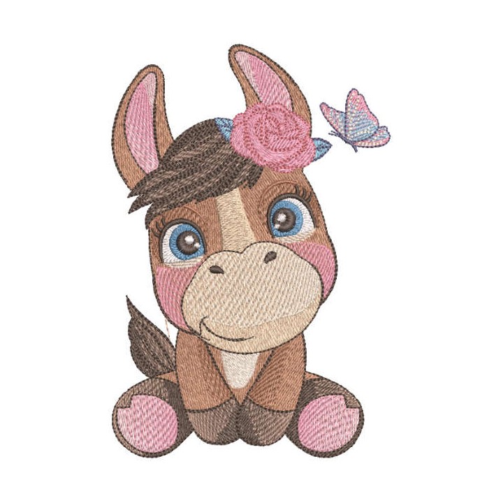 Donkey with butterfly embroidery design - Embroidery Design