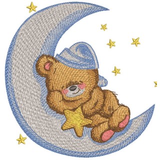 Teddy bear sleeps on the crescent embroidery design - Embroidery Design