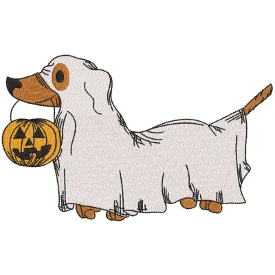 Halloween Dog Ghost embroidery design featuring a cute ghostly pup, perfect for festive stitching projects.