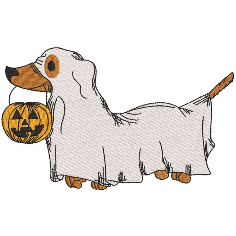 Halloween Dog Ghost embroidery design featuring a cute ghostly pup, perfect for festive stitching projects.