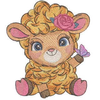 Red sheep with butterfly embroidery design - Embroidery Design