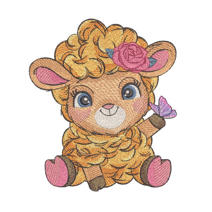 Red sheep with butterfly embroidery design - Embroidery Design