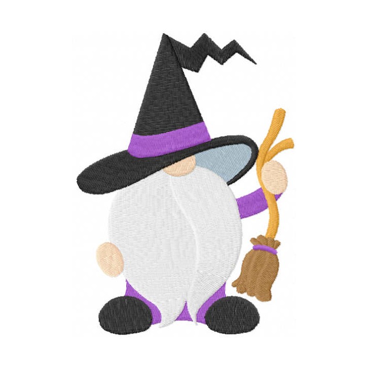 Halloween gnome with broom embroidery design - Embroidery Design