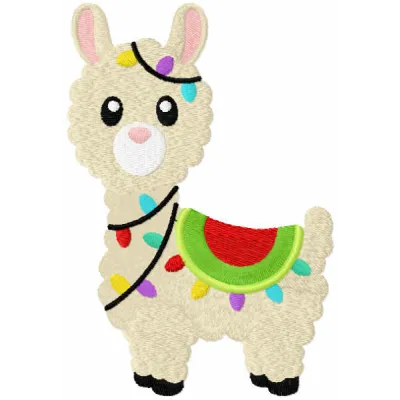Llama like Christmas garland embroidery design featuring festive llamas and colorful decorations for holiday stitching.