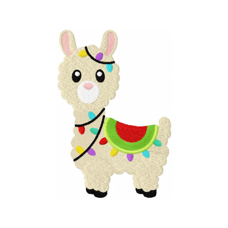 Llama like Christmas garland embroidery design featuring festive llamas and colorful decorations for holiday stitching.