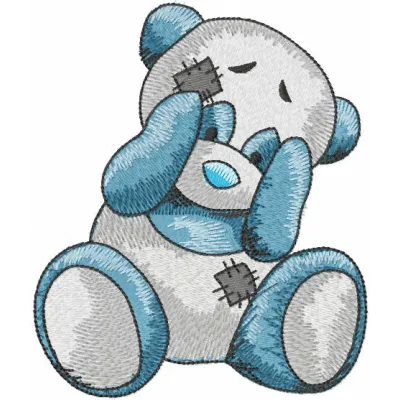 Playing panda embroidery design featuring a cute panda in a woodland setting, perfect for stitching on t-shirts and towels.