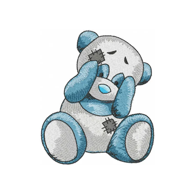 Playing panda embroidery design featuring a cute panda in a woodland setting, perfect for stitching on t-shirts and towels.