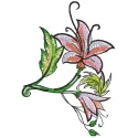 Embroidery design featuring two delicate lily flowers, perfect for enhancing various fabric projects.