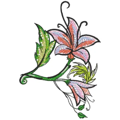 Embroidery design featuring two delicate lily flowers, perfect for enhancing various fabric projects.