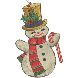 Dancing snowman candy cane embroidery design - Embroidery Design