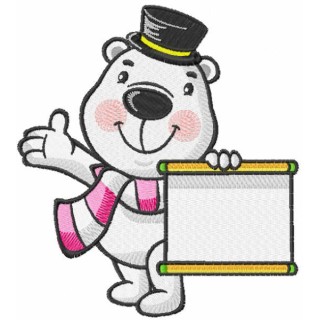 Polar bear with information banner embroidery design - Embroidery Design