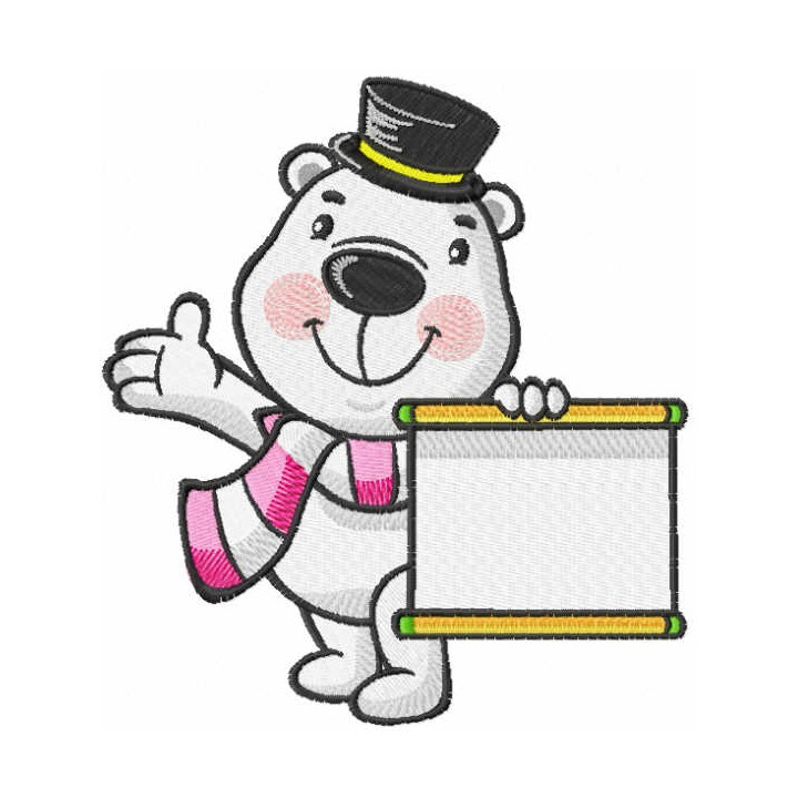 Polar bear with information banner embroidery design - Embroidery Design