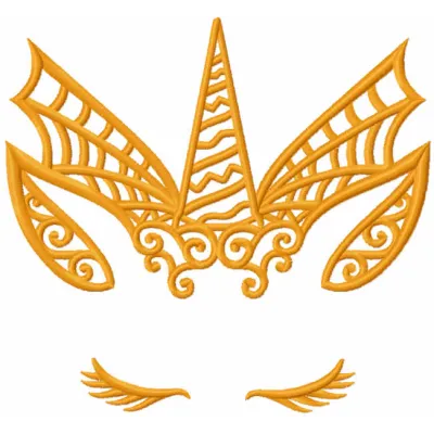 Preview of a gold Halloween unicorn embroidery design featuring intricate stitching patterns for festive projects.