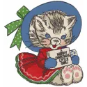 Winter vintage kitten embroidery design showcasing a charming feline in festive attire, perfect for holiday projects.