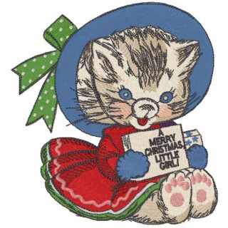 Winter vintage kitten embroidery design - Embroidery Design