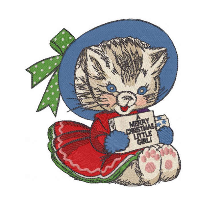 Winter vintage kitten embroidery design - Embroidery Design