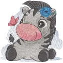 Zebra with butterfly embroidery design showcasing a whimsical stitched motif for creative projects.