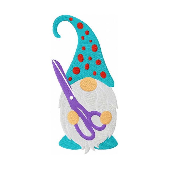 Sewing gnome with scissors embroidery design - Embroidery Design