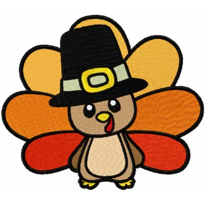 Little turkey embroidery design showcasing a charming autumn motif perfect for seasonal projects.