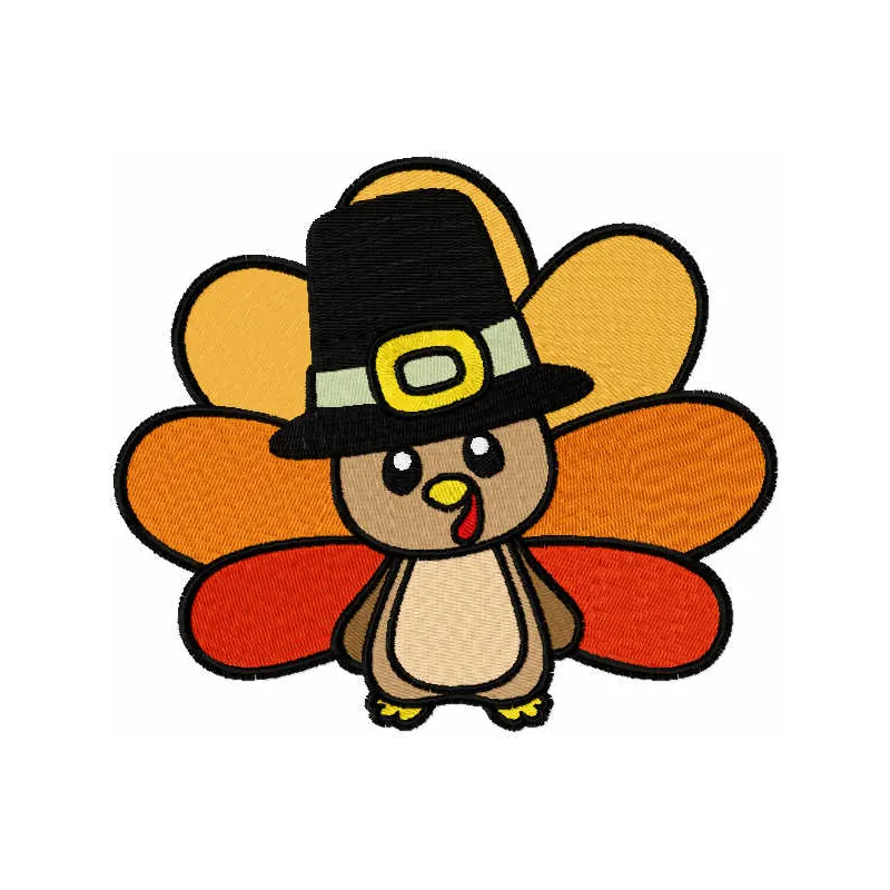 Little turkey embroidery design showcasing a charming autumn motif perfect for seasonal projects.